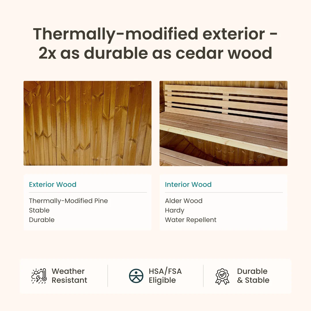 Nordic II Traditional Outdoor Barrel Sauna - 3 Person - Image 5
