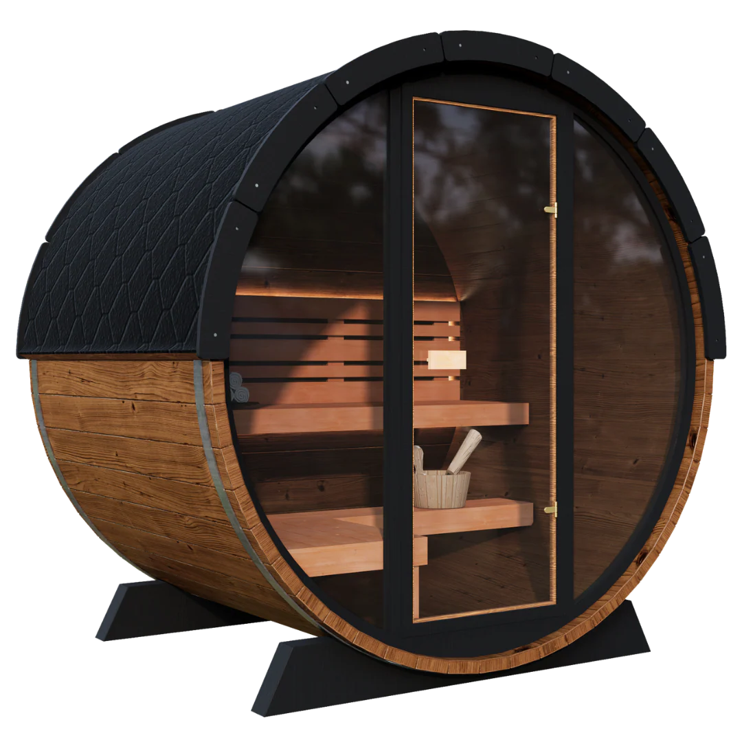 Nordic II Front Glass Traditional Outdoor Barrel Sauna - 3 Person - Image 4