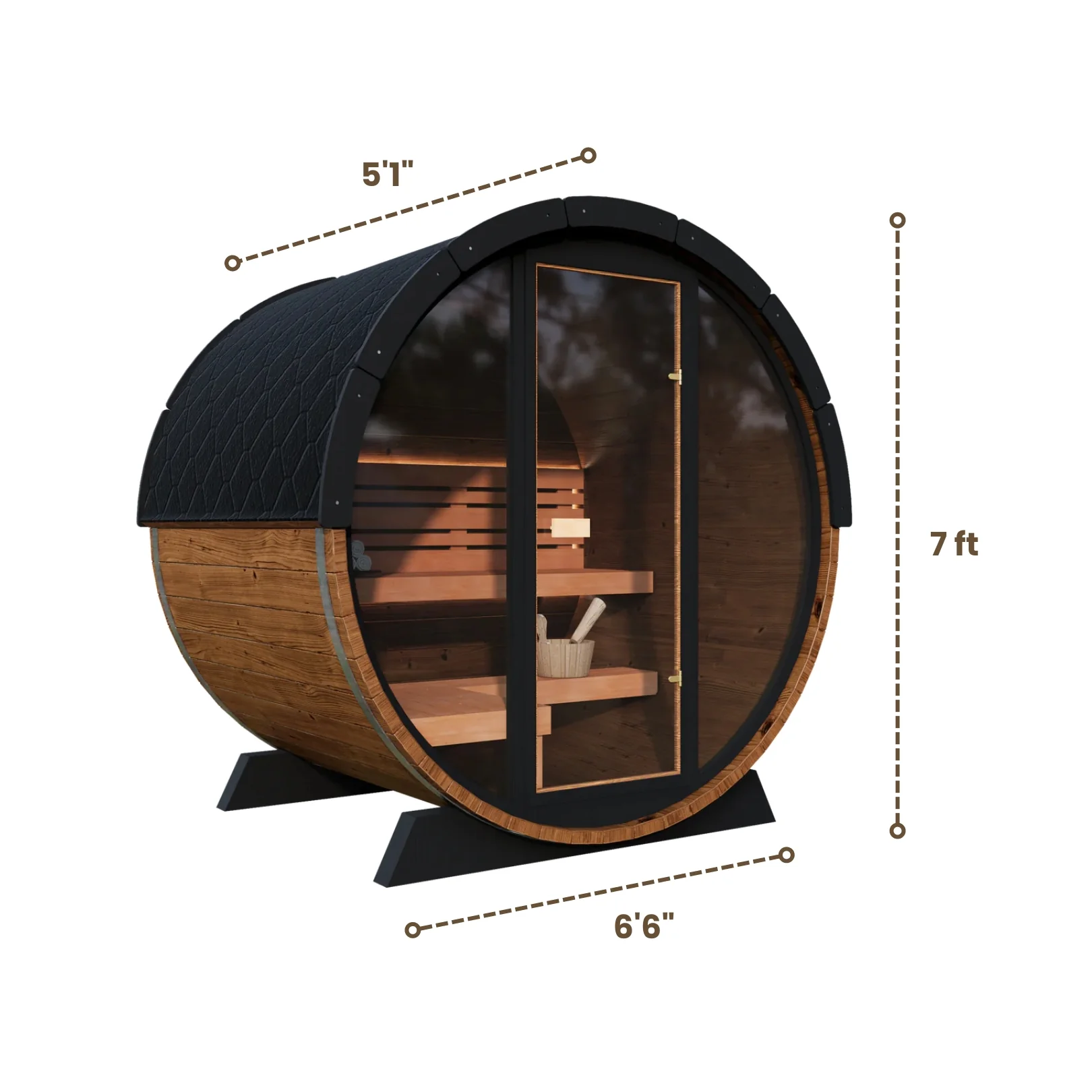 Nordic II Front Glass Traditional Outdoor Barrel Sauna - 3 Person - Image 6