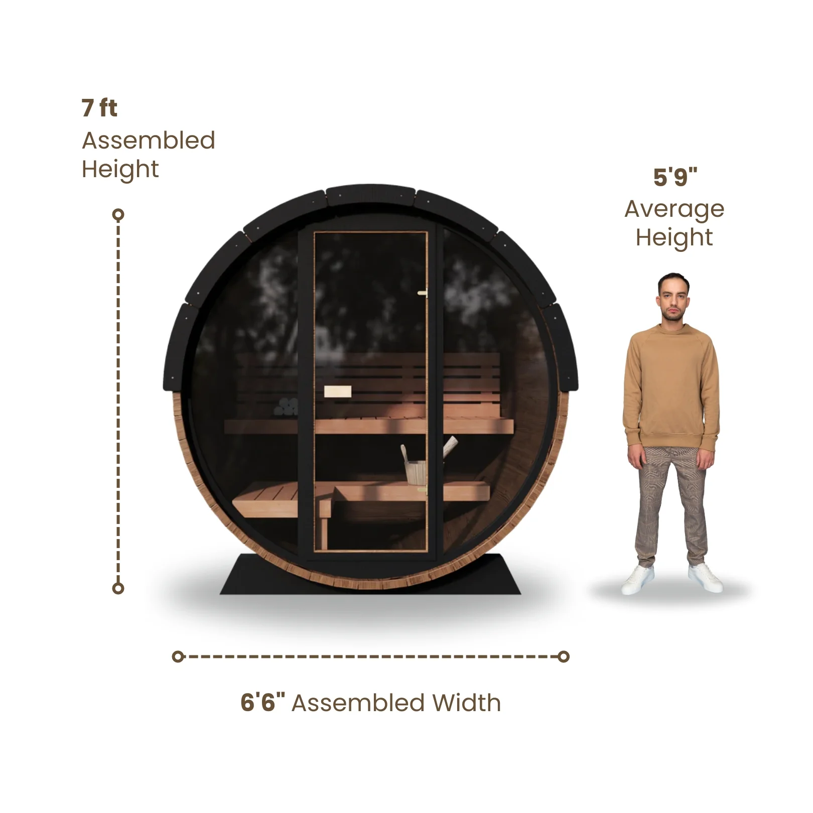 Nordic II Front Glass Traditional Outdoor Barrel Sauna - 3 Person - Image 7