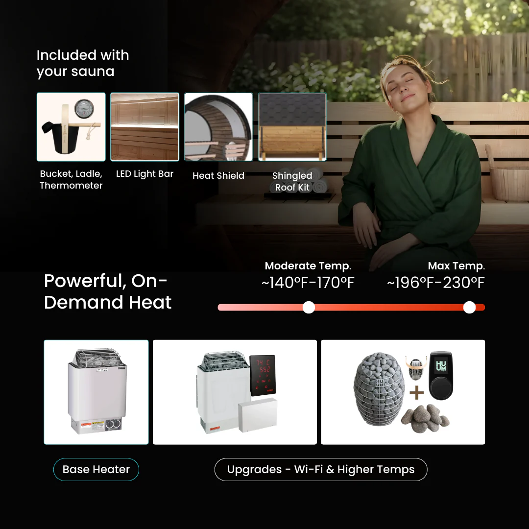 Nordic II Traditional Outdoor Barrel Sauna - 3 Person - Image 4