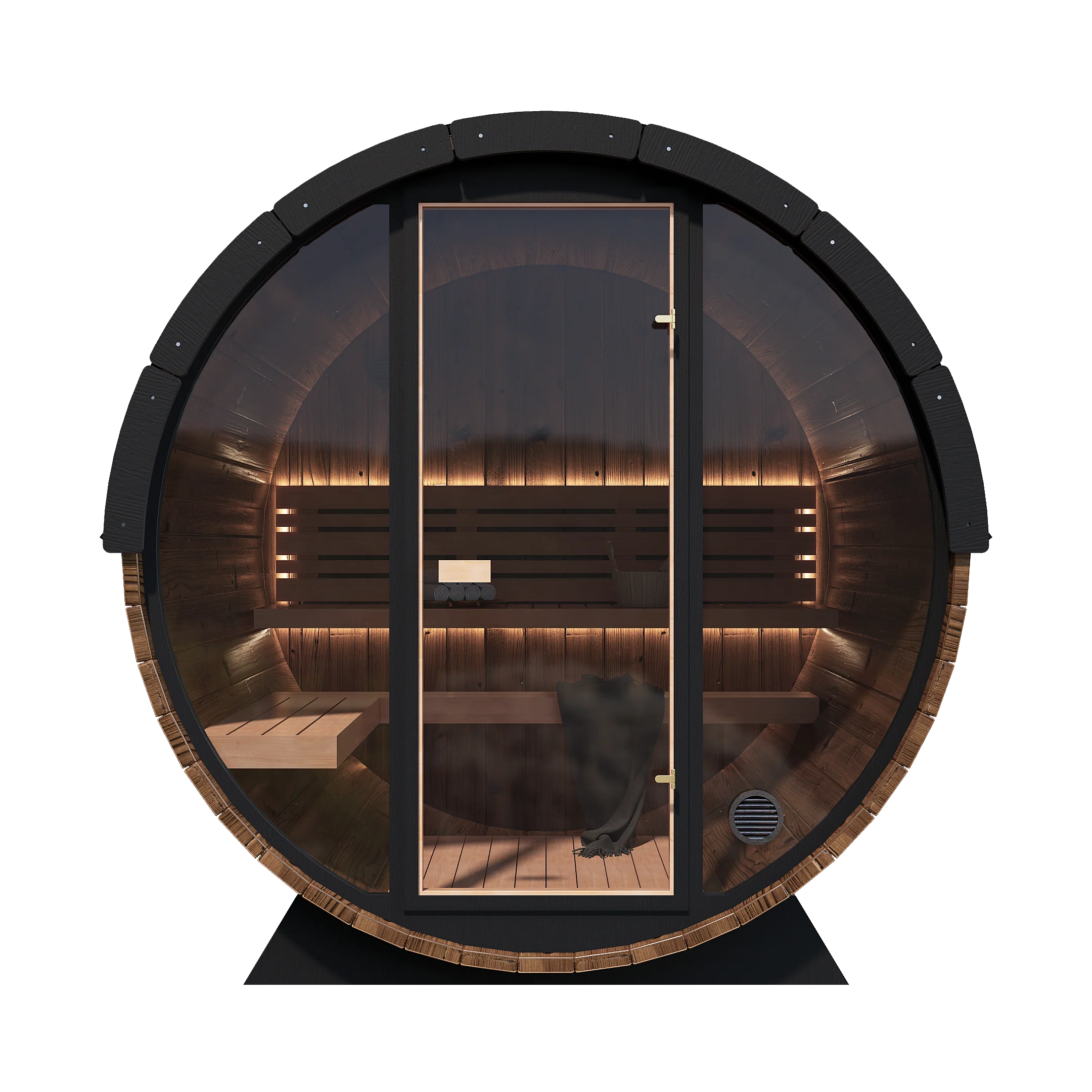 Nordic King Front Glass Traditional Outdoor Barrel Sauna - 4 Person - Image 3