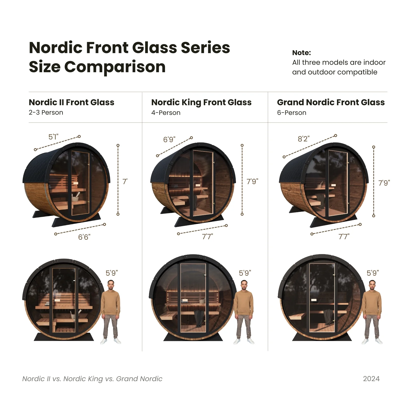 Nordic II Front Glass Traditional Outdoor Barrel Sauna - 3 Person - Image 8