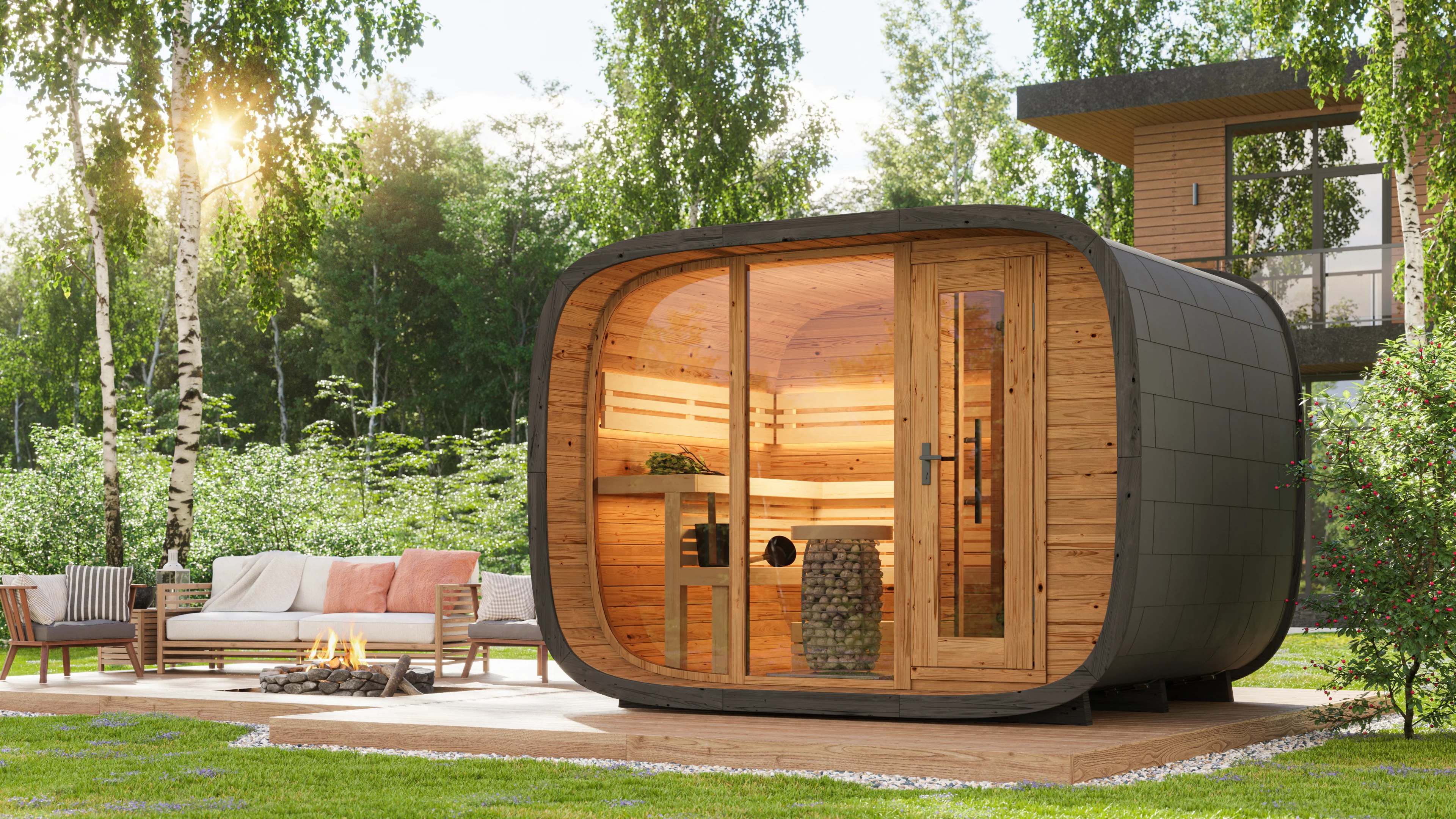 Santorini Double Traditional Outdoor Luxury Sauna - 5 Person - Image 7